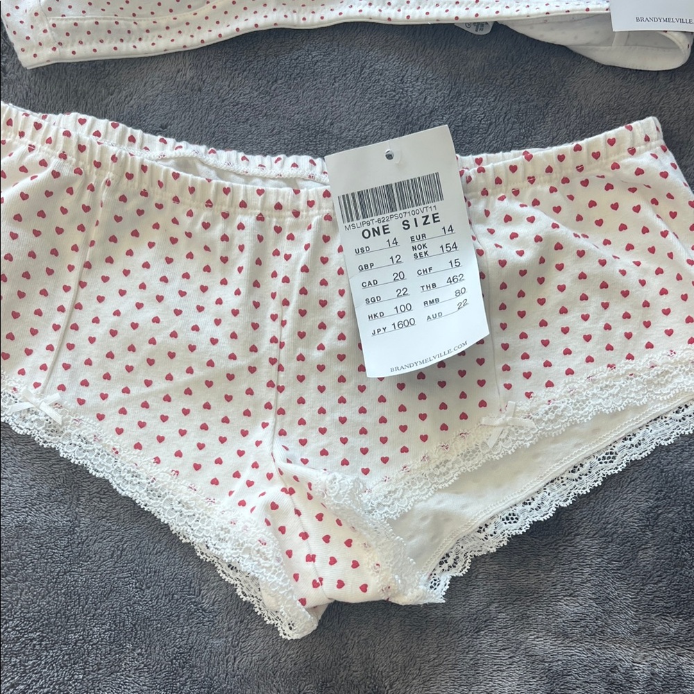 Brandy Melville White and Red Heart Bralette Set - Picture 2 of 5